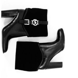 MICHAEL KORS BOOTIES BLACK LEATHER SUEDE Fulton Harness ANKLE BOOTIE Boots 5.5